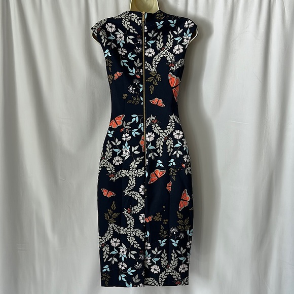 Ted Baker London NWT Kyoto Gardens Bow Neck Navy Floral Dress **Size 0**🔥🔥 - Picture 2 of 7